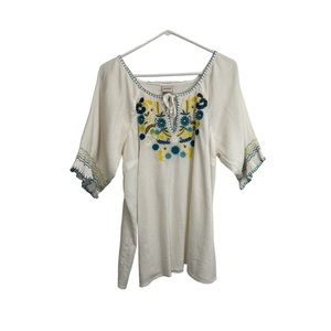 Venezia Floral Embroidered Peasant Boho Top Tassels Blouse Womens Size 14/16